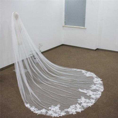 Bridal Veil Cathedral Long Embroidered Lace White Ivory Tulle Wedding Veils With Comb Accessories for Brides 3 metres Width New