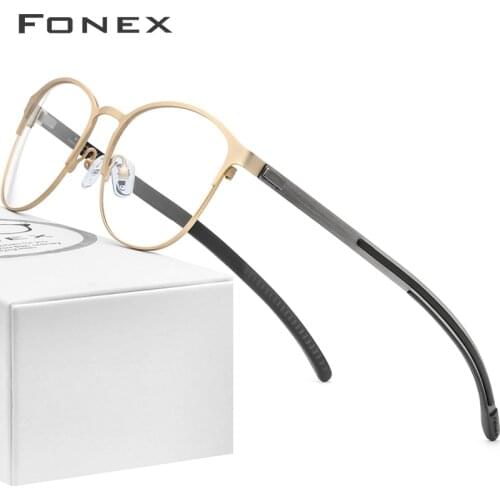 FONEX Silicone Alloy Optical Eyeglasses Frame Men Prescription Retro Round Myopia Glasses Women Metal Screwless Eyewear 987