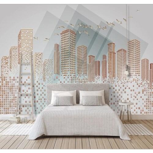Custom Geometric Square 3D Stereoscopic City Building Bird Photo Mural Papel De Parede Wallpaper For Living Room Bedroom Decor