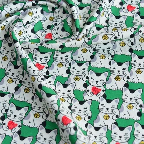 Cartoon Fortune Cat Plain Weave Cotton Fabric for Clothes Dresse Home Textile Pillow Sewing Quilting DIY Needlework Material