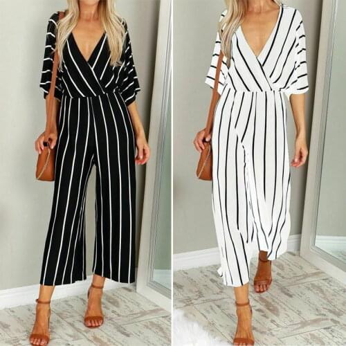 Retro Rompers Womens Girls Jumpsuit Women Summer Half Sleeve Striped Loose Overalls Jumpsuit Combinaison Femme Body Mujer hot