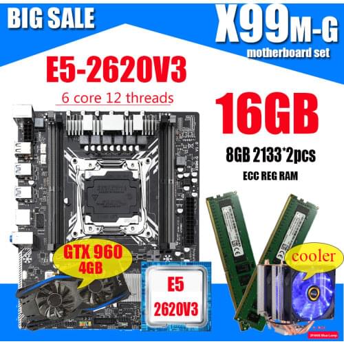 X99 Motherboard with Intel XEON E5 2620 V3 2*8G DDR4 RECC memory GTX960 4GB and COOLER combo kit set Comparable RX580