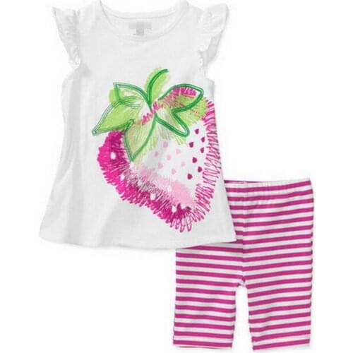 Summer Childrens Clothing Sets Fashion Strawberry Printing Baby Girls Pajamas Suit Cotton Soft Shirts+Casual Shorts Nightwear