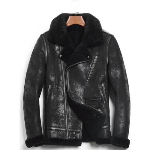 Short Sheepskin Coat for Men b-3 Bomber Jacket Handsome Fashion Motorcycle Fur
