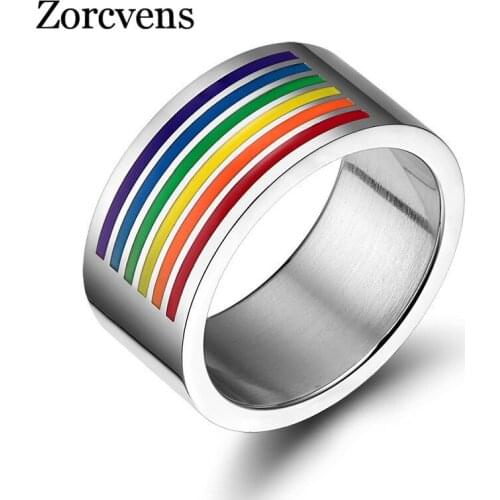 Modyle New Fashion Never Fade Men And Women Rainbow Gay Pride Stainless Steel Rings For Women