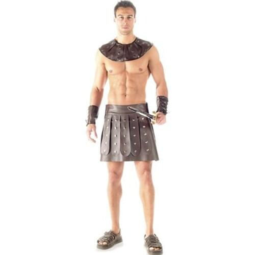 Plus Size Leather Sexy Mens Ancient Rome Warrior Adult Cosplay Theme Costume Halloween Costume M4432