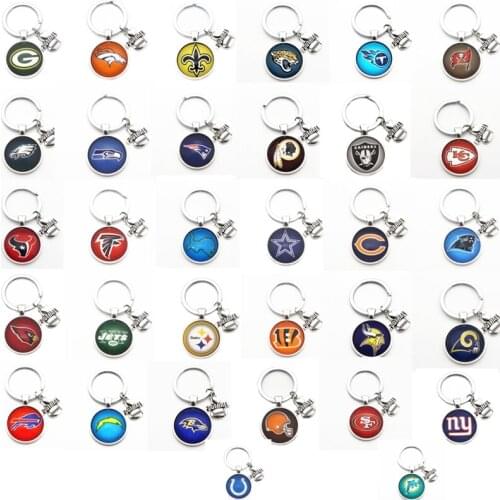 Hot Sale 1pcs/Lot I Love Football Keychains Round Glass Pendant For Wome Men Key Chains Ring DIY Jewelry