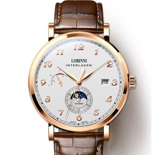 LOBINNI Switzerland Luxury Brand Men Watches Seagull Automatic Mechanical Mens Clock Sapphire Multi-function Waterproof L6860-2