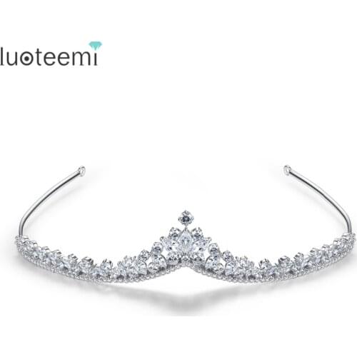 LUOTEEMI Luxury Wedding Bridal Crystal Tiara Crowns Princess Queen Pageant Clear CZ Jewelry Headband Wedding Hair Accessories