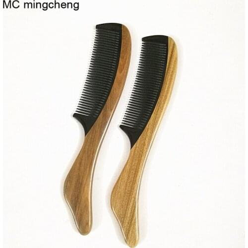 MC mingcheng Hairbrushes Brosse Makeup Hair Hairdressing Ox Horn Green Sandalwood Wooden Beard Comb Wood Head Scalp Massager