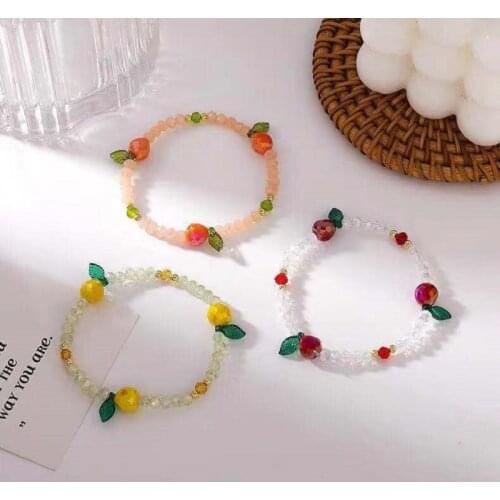 Kpop Cute Beaded Bracelet For Women Mixed Color Crystal Beads Flower Elastic Rope Chain Bracelet& Bangle Female Charm Jewelry