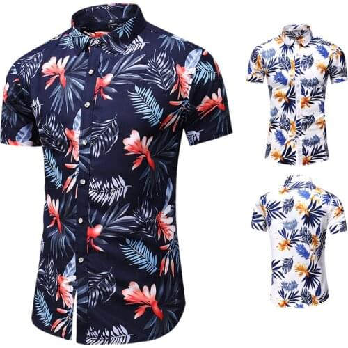 Mens Fashion Casual Slim Fit Button Hawaiian Print Beach Short Sleeve Breathable Top Male Blouse Hawaiian Shirt