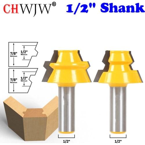 2pc 1/2" Shank New 22.5 Degree Lock Miter Router Bit Set - CHWJW 15220