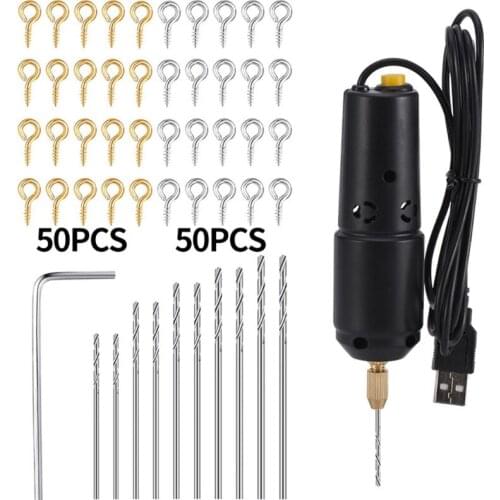 Black USB Mini Electric Drill Kit with Drill Bits for Resin Plastic Wood Polymer Clay Jewelry Pendant Making Supplies