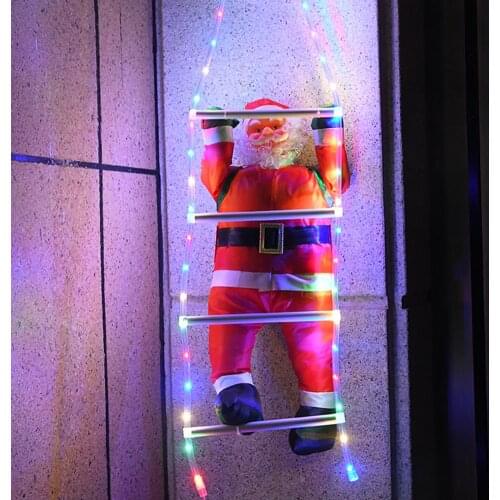 New 120cm/90cm/60cm Electric Santa Claus Toys Climb Ladder Christmas Old ManWith Romote Control Remote Flashing Window Pendant