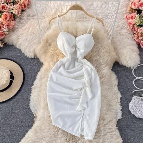 2021 summer new sexy ruffled halter dress tube top suspender skirt irregular tight-fitting hip skirt