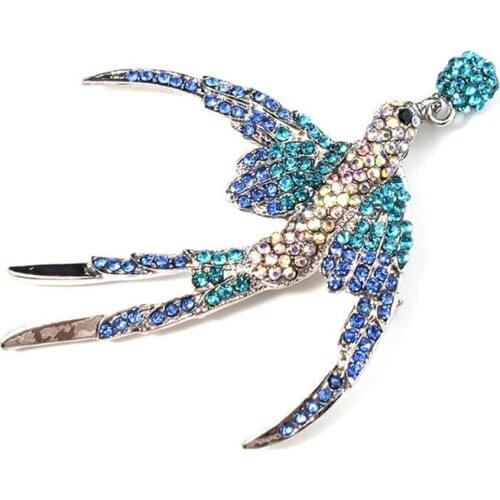 New Style Elegant Swallow Full of Crystals Painting Oil Brooch Creative Versatile Animal Breastpin Fit for Jewelry Gift Women