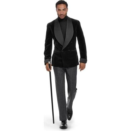 ANNIEBRITNEY Black Shawl Lapel Formal Men Velvet Suit With Pants High End Cutsom Velvet Groom Wedding Tuxedo Prom Formal Suits