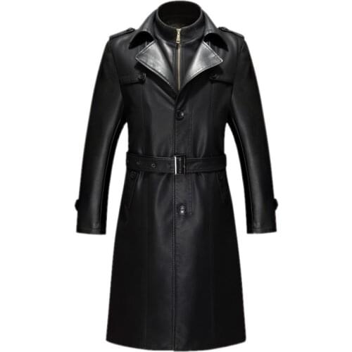 Autumn and winter 2021 Haining leather sheep skin windbreaker middle aged mens medium long Lapel fur coat