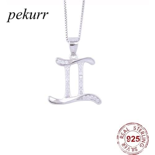 Pekurr 925 Sterling Silver Gemini Zircon Horoscope Necklaces For Women Constellation Pendant Zodiac Sign Fashion Jewelry