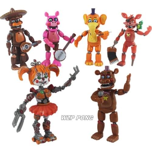 6Pcs/set FNAF Five Nights Midnight Toy Bear Toys Fazbears Pizzeria Simulator Ver Foxy Chica Lighte Movable Joints Figurine Toys