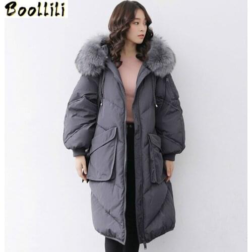 Boollili Winter Coat Women 90% Duck Down Jacket Women Real Raccoon Fur Collar Puffer Jacket Women Down Coat Warm Parka