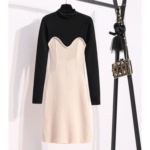 Plus size wool stretch sweater skirt autumn winter knitted dress casual fashion vestidos de festa elegant midi dress