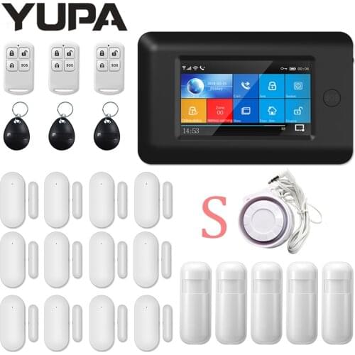 YUPA Gsm Security Alarm System Full Touch Color Screen APPs Control With Door Sensor For Android Ios Wifi Wireless Smart Alarm