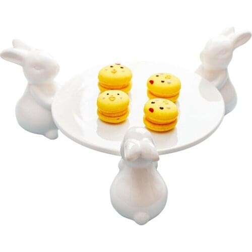 Creative Porcelain Rabbit Cake Stand Ornamental Ceramics Hare Dessert Serving Tray Cupcake Tableware Decor Gift Craft Supplies