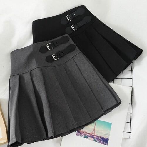 A-Line Women Skirt Casual Above Knee High Waist Kawaii Skirts Vogue Button Cute Sweet Pleated Skirts Harajuku Korean Solid