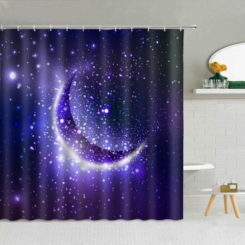 Beautiful Starry Sky Landscape Shower Curtain Moon Planet Planet Sky Night Scenery Waterproof Bathroom Bathtub Decor Curtains