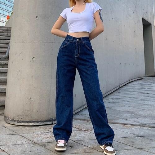 Retro Straight Pachwork Large Pocket Wide-leg Womens Jeans High Waist Streetwear Pants Summer Fashion Loose Jeans Women