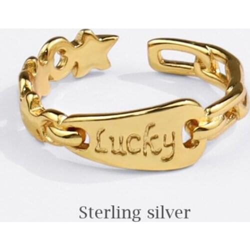 Sole Memory Creativity Letters Luck 925 Sterling Silver Female Resizable Opening Rings SRI860
