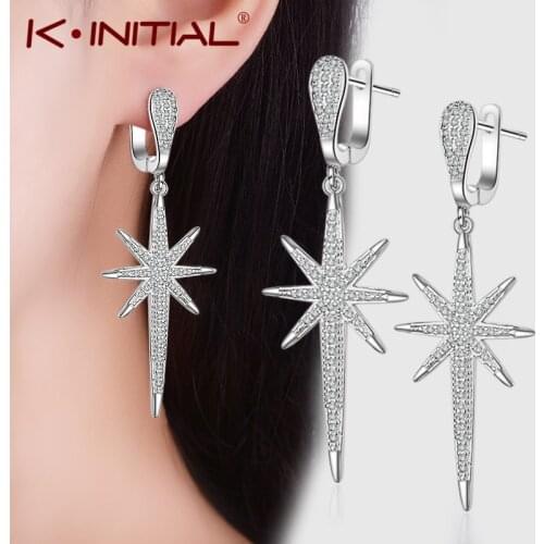 Kinitial Luxury Star of David Earrings For Women Pave Full CZ Crystal Hexagon Long Tassel Earrings Statement Jewelry