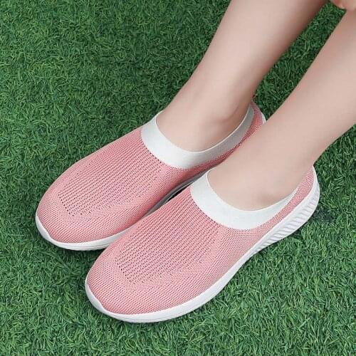 Elastic breathable mesh shoes women sneakers casual slip-on flats sneaker women shoes solid shallow female frauen schuhe