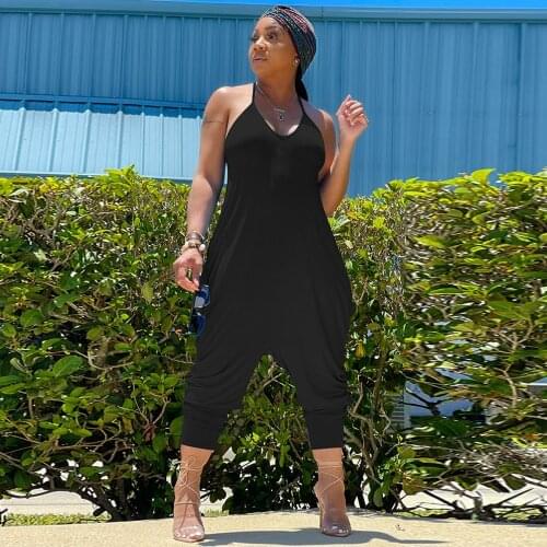 Spaghetti Strap Rompers Womens Jumpsuit 2021 Off The Shoulder Sleeveless Loose Draped Overall Casual Ladies Backless Bodysuits