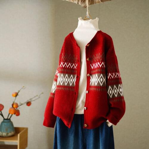 2021 spring and autumn new retro literary style knitted cardigan women loose all-match sweater jacket