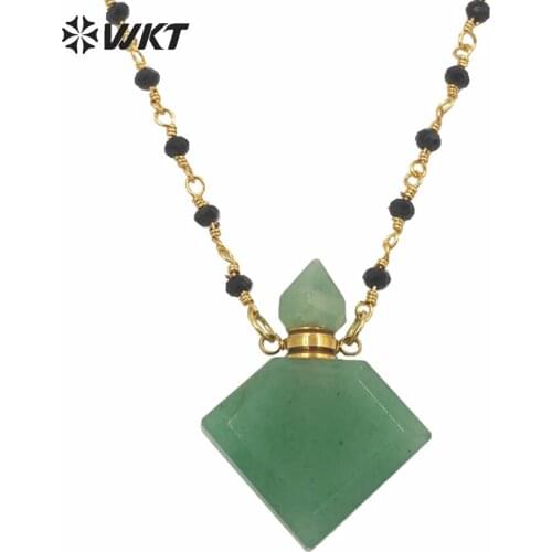 WT-N1229 WKT New design natural precious faceted gem stone essence oil bottle necklace hot beads chain perfume bottle necklace