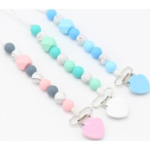 1Pcs Love Pattern Baby Teether Chain Food Grade Silicone Anti-lost Baby Teether Holder Chain Auxiliary Pacifer Teether