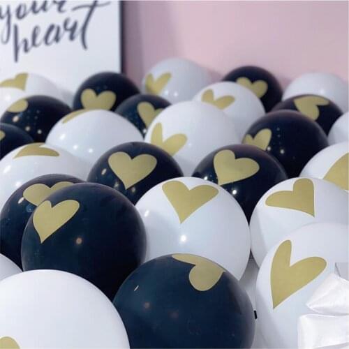 10pcs/lot Heart balloons black white pink balloons with golden glitter heart printing for Birthday hen party Wedding Balloons