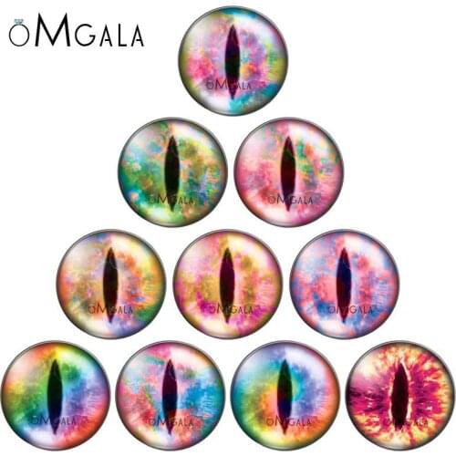 10pcs Colorful Dragon Cat Toys Eyes 8/10/12/14/16/18mm/20mm/25mm Round photo glass cabochon demo flat back Making findings
