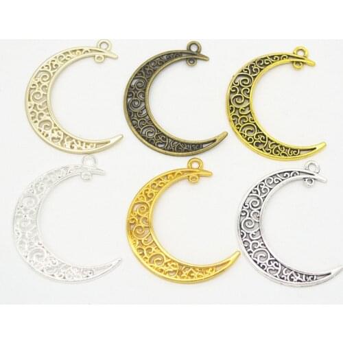 High Quality 20 Pieces/Lot 41mm*30mm Metal Delicate Hollow Out Moon Charm Pendant For Jewelry Making (6 colors)