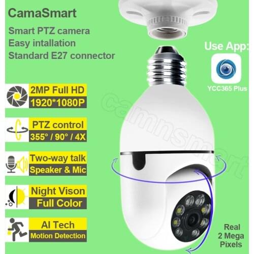 Wifi Light Bulb Security Camera IP 1080P Latest Model E27 Socket Colorful Night Vision Support Alexa Ycc365plus