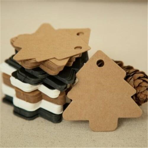 50pcs 5.5*5.3cm DIY Kraft Christmas Tree Shape Blank Hang Tag Christmas Party Decoration Paper Cards Gift Tags Labels