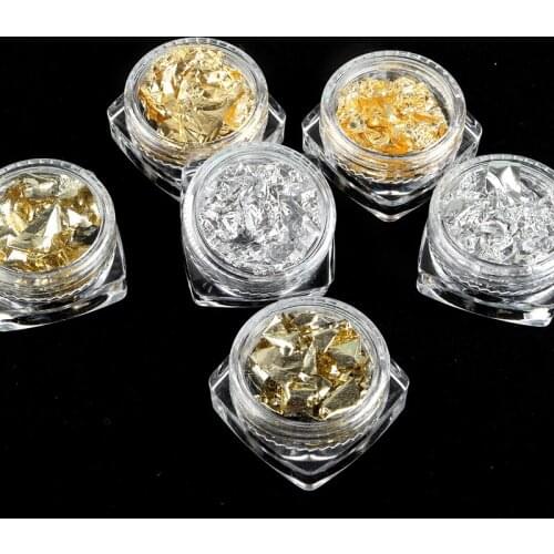 6 Boxes Shimmer Metallic Gold Leaf Foil Flakes Glitter For Resin Art Pigment Colorant UV Resin Epoxy Jewelry Making Nail Foil