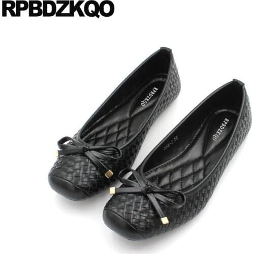 Flats women ballet casual 10 china large size bow blue square toe knot ballerina wide fit shoes ladies designer breathable black