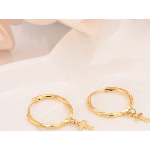 Bangrui mini SMALL Charm Cross big round Earrings for Women Girl Special Design, Christian Jewelry God Bless