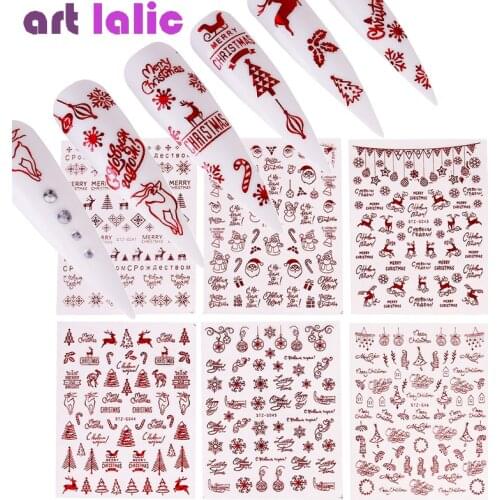 Large Red Gold 3D Nail Sticker Set Xmas Christmas Winter Glitter Snowflower Slider Decals Decorations Adhesive Transfer Tips