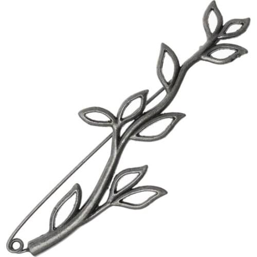 DoreenBeads Safety Brooches Pins Leaf Branch Silver color 8.8cm x 3cm(3 4/8" x1 1/8"),3PCs