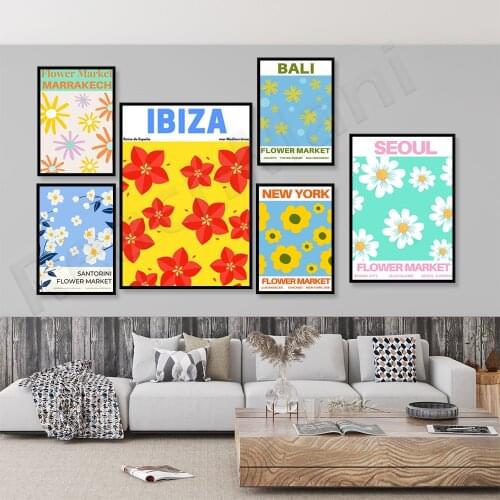 Flower market, travel art prints, Berlin, Seoul, New York, plant prints, Aloha, Ibiza, Copanan flower poster decoration gifts